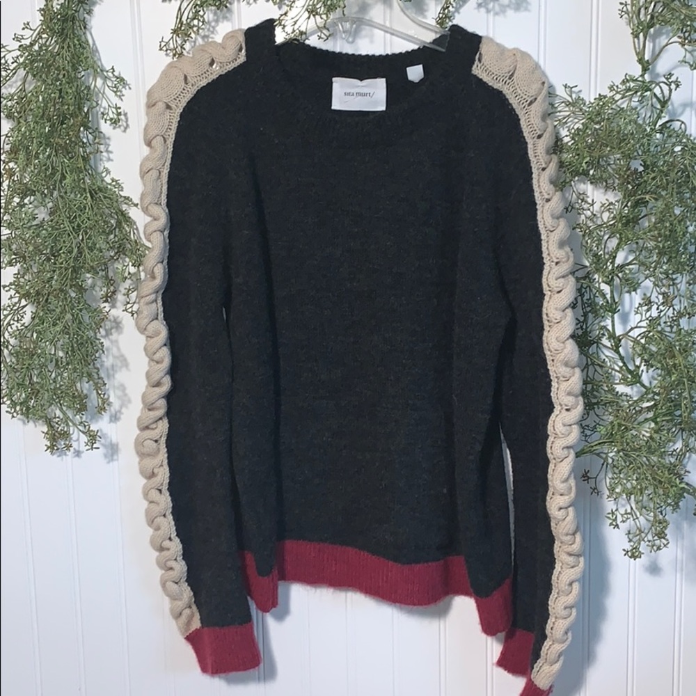 Anthropologie Sita Murt Braided Sleeve Sweater